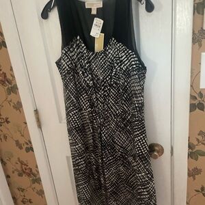 Michael Kors Black and White Geometric Midi Dress